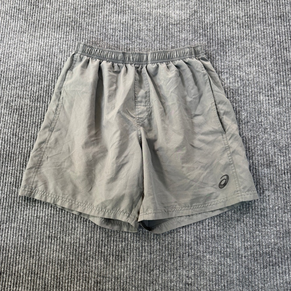 Asics Mens Running Athletic Shorts XL Grey Solid Lightweight Elastic Waist